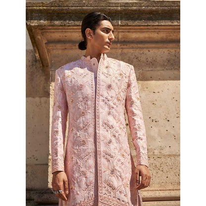 Jigar and Nikita Men'S Blush Pink Embellished Sherwani with Trouser and Dupatta (Set of 3)