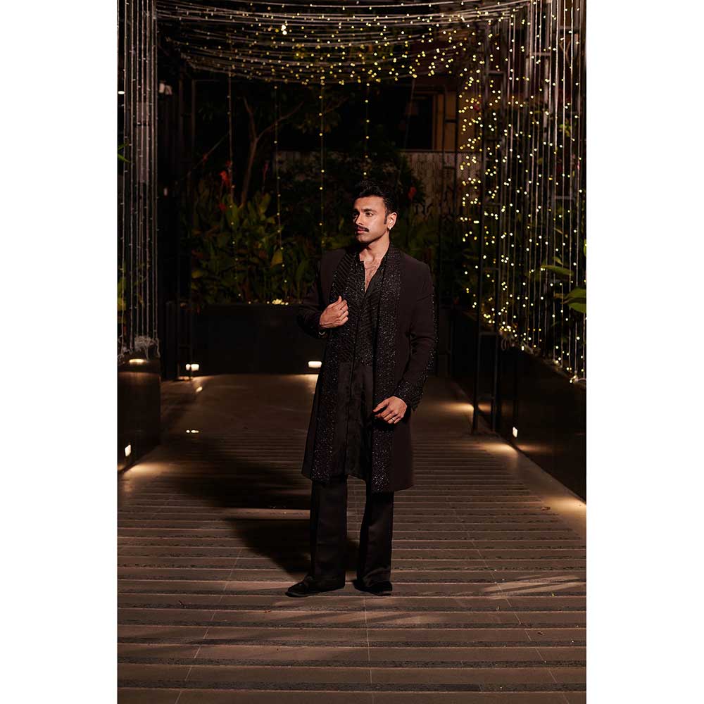 Jigar and Nikita Black Neil Jacket with Kurta and Pant (Set of 3)