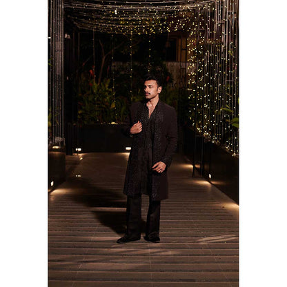 Jigar and Nikita Black Neil Jacket with Kurta and Pant (Set of 3)