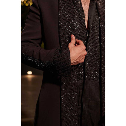 Jigar and Nikita Black Neil Jacket with Kurta and Pant (Set of 3)