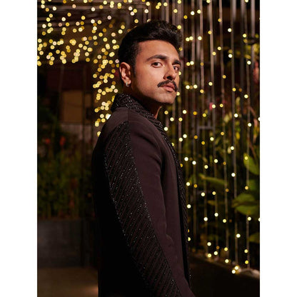 Jigar and Nikita Black Neil Jacket with Kurta and Pant (Set of 3)