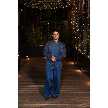 Jigar and Nikita Navy Blue Hitch Royal Jacket with Shirt and Pant (Set of 3)