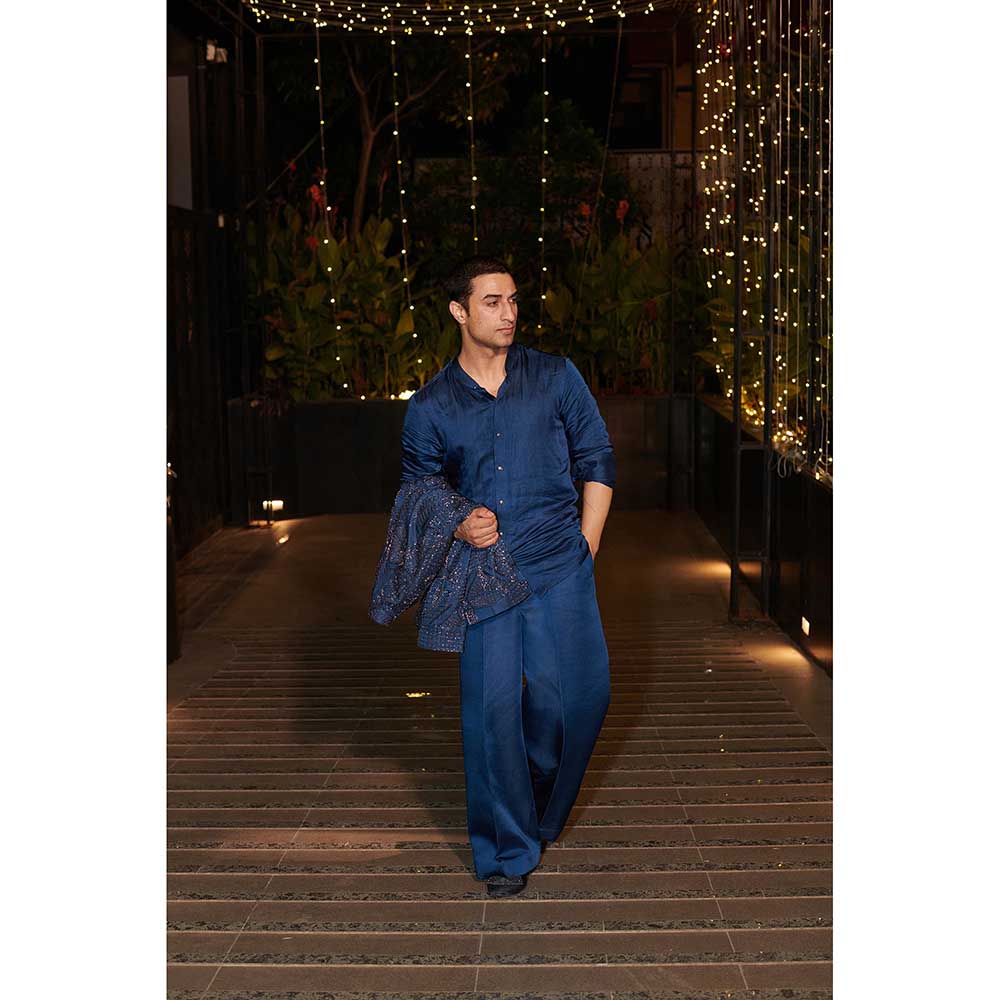 Jigar and Nikita Navy Blue Hitch Royal Jacket with Shirt and Pant (Set of 3)