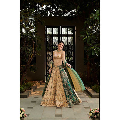 Jigar and Nikita Beige Hitched Lehenga with Blouse and Dupatta (Set of 3)