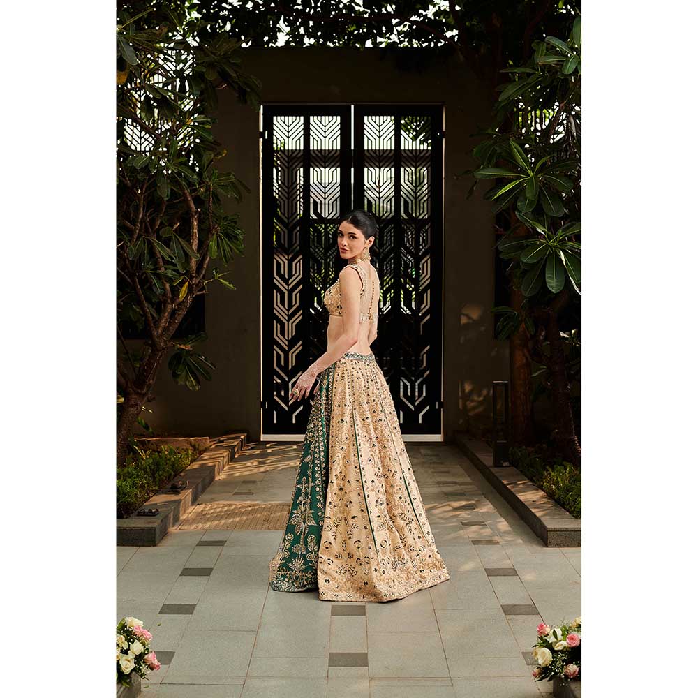 Jigar and Nikita Beige Hitched Lehenga with Blouse and Dupatta (Set of 3)