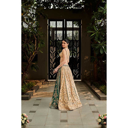 Jigar and Nikita Beige Hitched Lehenga with Blouse and Dupatta (Set of 3)