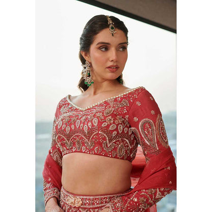 Jigar and Nikita Red Radiance Elegance Lehenga with Blouse and Dupatta (Set of 3)
