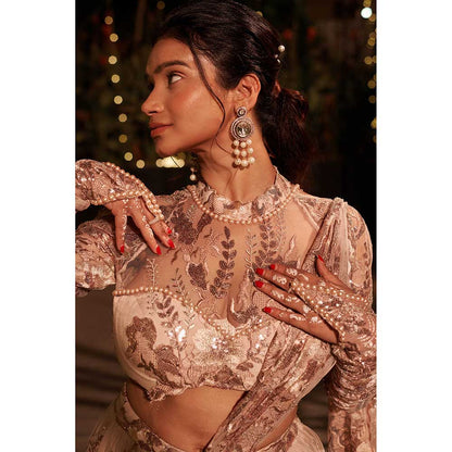 Jigar and Nikita Pink Affair Drape Dupatta Attached Lehenga with Blouse (Set of 2)