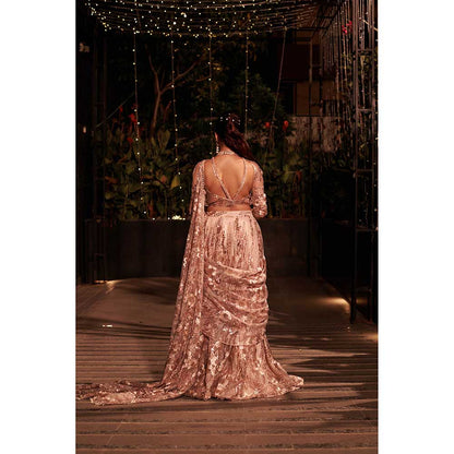 Jigar and Nikita Pink Affair Drape Dupatta Attached Lehenga with Blouse (Set of 2)