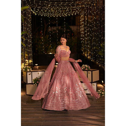 Jigar and Nikita Pink Rose Royal Lehenga with Blouse and Dupatta (Set of 3)