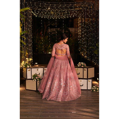 Jigar and Nikita Pink Rose Royal Lehenga with Blouse and Dupatta (Set of 3)