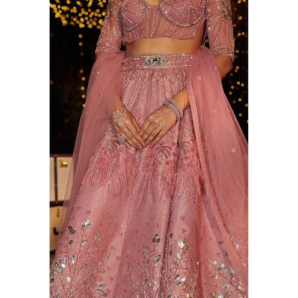 Jigar and Nikita Pink Rose Royal Lehenga with Blouse and Dupatta (Set of 3)