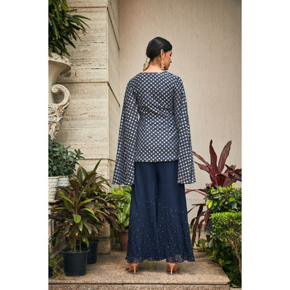 Bohame Ednita Teal Mirror Work Tunic with Flared Pant (Set of 2)