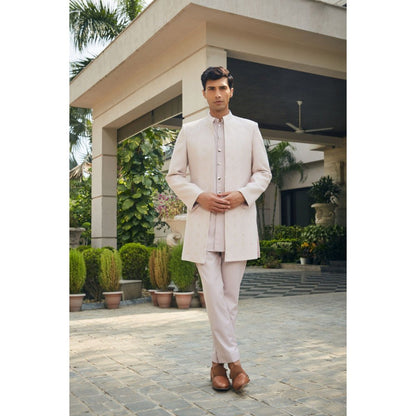 Bohame Nirbhay Dusty Rose Chikankari Open Jacket and Kurta with Pant (Set of 3)