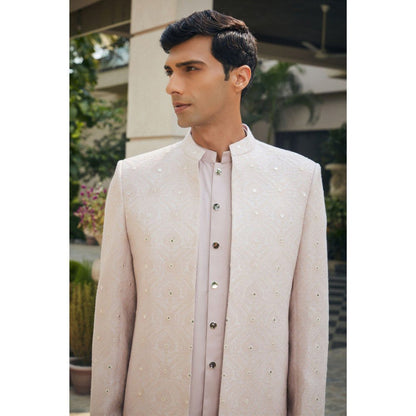 Bohame Nirbhay Dusty Rose Chikankari Open Jacket and Kurta with Pant (Set of 3)