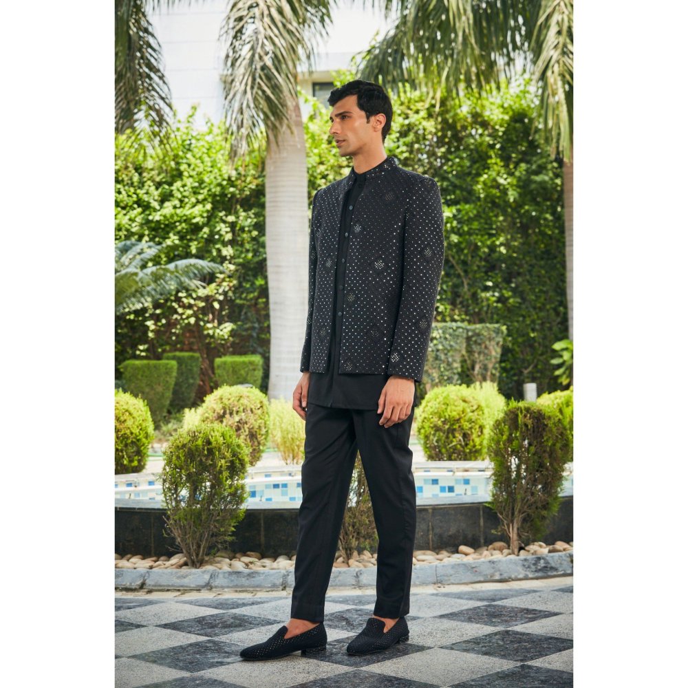 Bohame Adhrit Black Chikankari Open Jacket and Kurta with Pant (Set of 3)
