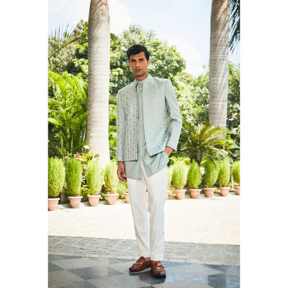 Bohame Satyen Mint Green Chikankari Open Jacket and Kurta with Pant (Set of 3)
