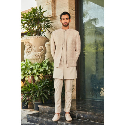 Bohame Arit Ivory Chikankari Open Jacket and Kurta with Pant (Set of 3)