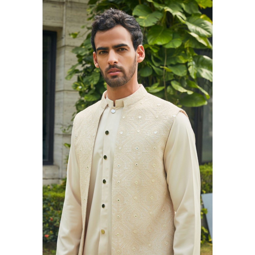 Bohame Harit Beige Nehru Jacket and Kurta with Pant (Set of 3)