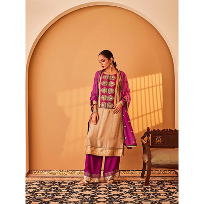 Bo Tree Beige Gul-E-Rana Kurta with Palazzo and Dupatta (Set of 3)