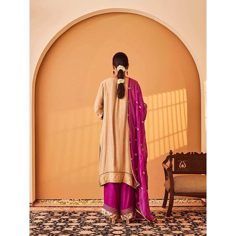 Bo Tree Beige Gul-E-Rana Kurta with Palazzo and Dupatta (Set of 3)