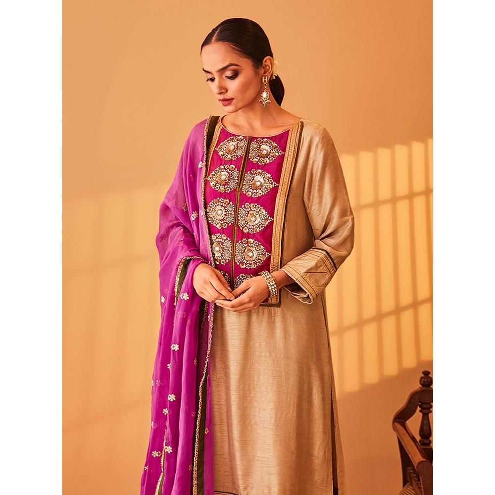 Bo Tree Beige Gul-E-Rana Kurta with Palazzo and Dupatta (Set of 3)