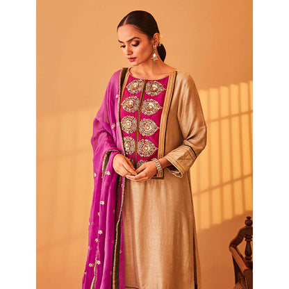 Bo Tree Beige Gul-E-Rana Kurta with Palazzo and Dupatta (Set of 3)