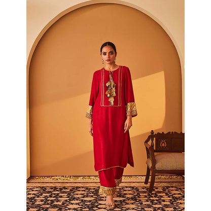 Bo Tree Red Roohaniyat Kurta with Pant (Set of 2)