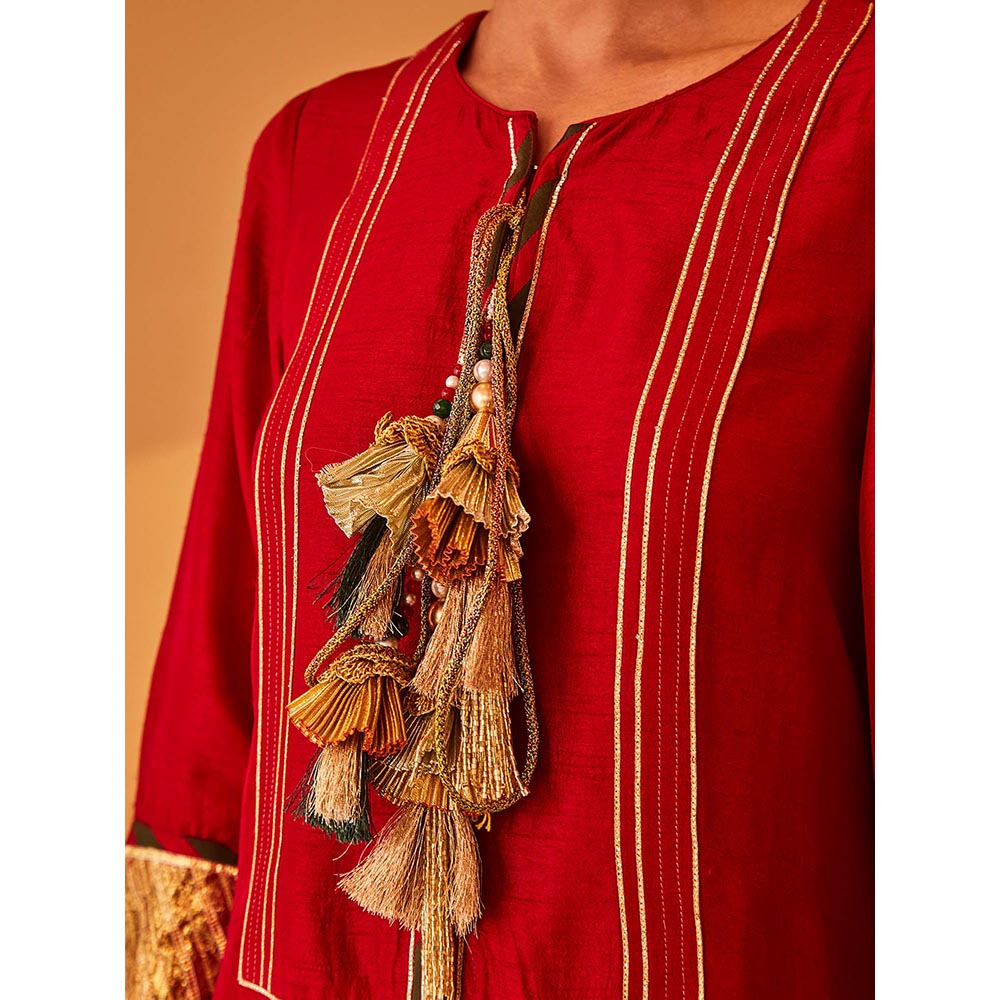 Bo Tree Red Roohaniyat Kurta with Pant (Set of 2)