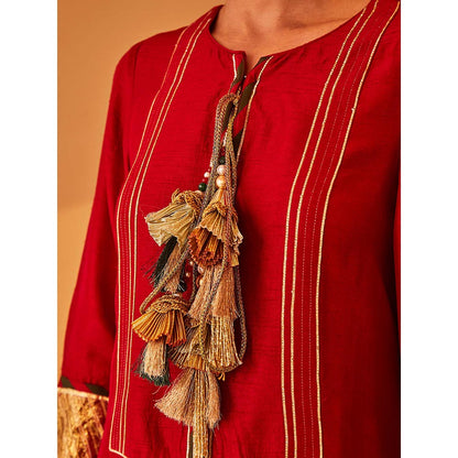 Bo Tree Red Roohaniyat Kurta with Pant (Set of 2)