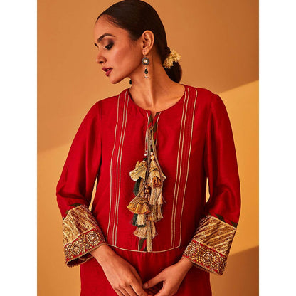 Bo Tree Red Roohaniyat Kurta with Pant (Set of 2)