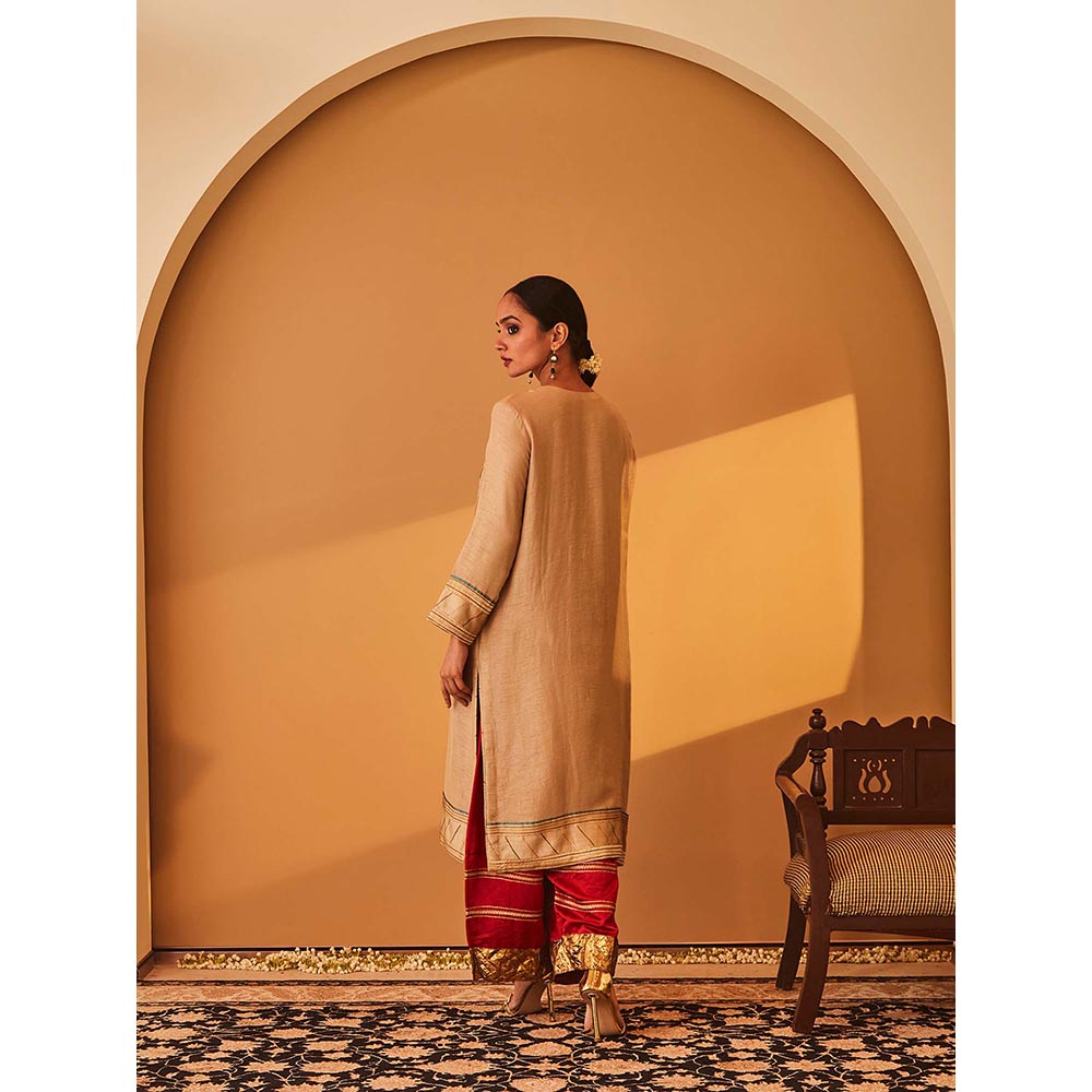 Bo Tree Beige Rayana Kurta with Palazzo and Dupatta (Set of 3)