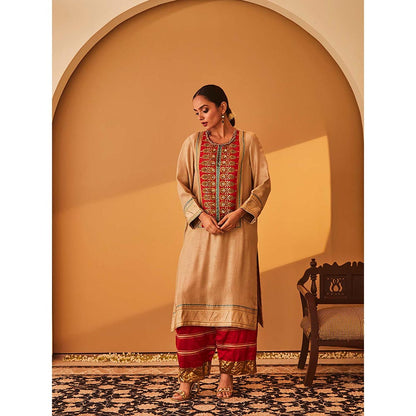 Bo Tree Beige Rayana Kurta with Palazzo and Dupatta (Set of 3)