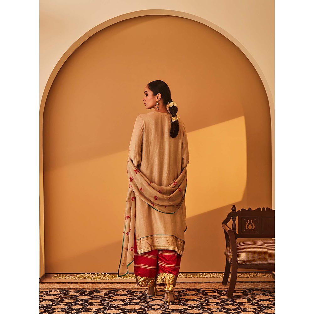 Bo Tree Beige Rayana Kurta with Palazzo and Dupatta (Set of 3)
