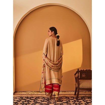 Bo Tree Beige Rayana Kurta with Palazzo and Dupatta (Set of 3)