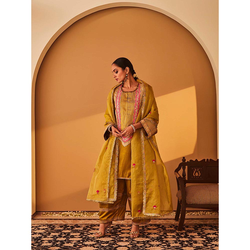 Bo Tree Mustard Gulzar Kurta with Palazzo and Dupatta (Set of 3)