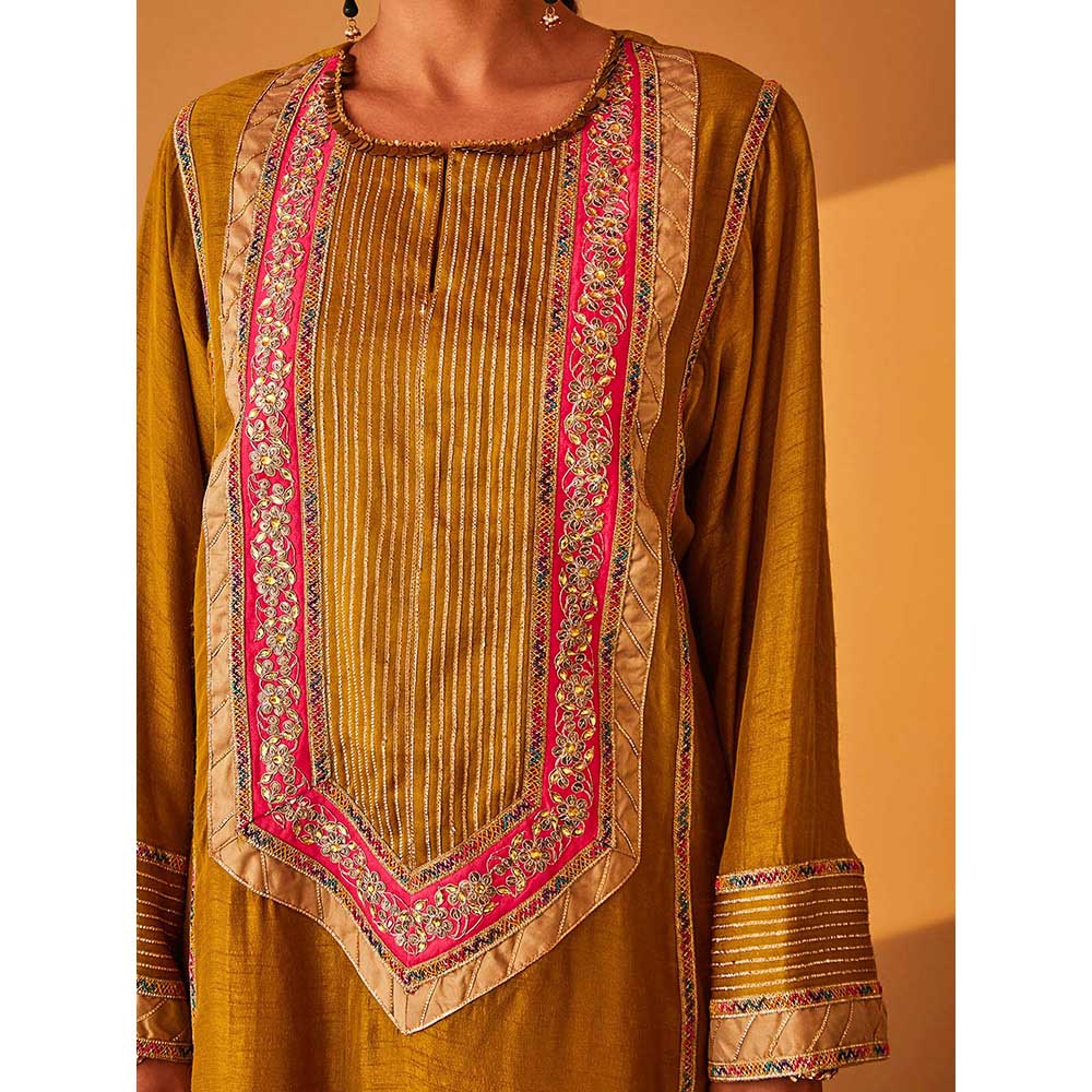 Bo Tree Mustard Gulzar Kurta with Palazzo and Dupatta (Set of 3)