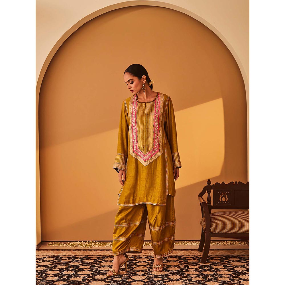 Bo Tree Mustard Gulzar Kurta with Palazzo and Dupatta (Set of 3)