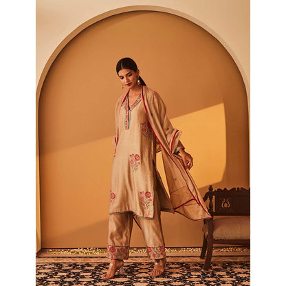 Bo Tree Beige Mahara Kurta with Pant and Dupatta (Set of 3)
