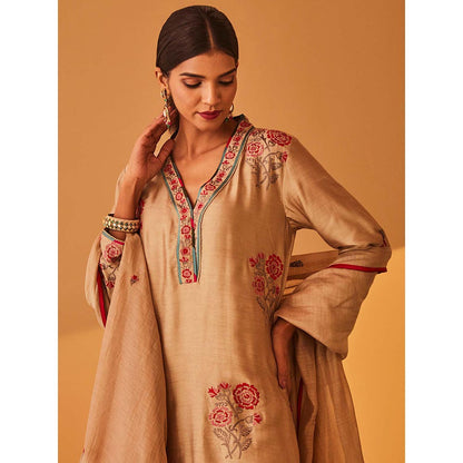 Bo Tree Beige Mahara Kurta with Pant and Dupatta (Set of 3)