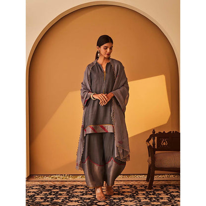 Bo Tree Grey Anjum Kurta with Palazzo and Dupatta (Set of 3)