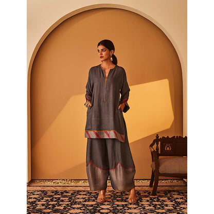 Bo Tree Grey Anjum Kurta with Palazzo and Dupatta (Set of 3)