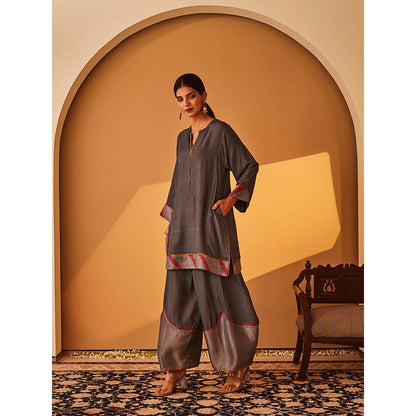 Bo Tree Grey Anjum Kurta with Palazzo and Dupatta (Set of 3)