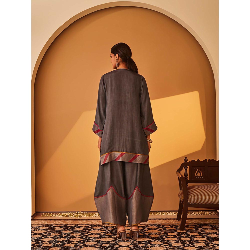 Bo Tree Grey Anjum Kurta with Palazzo and Dupatta (Set of 3)