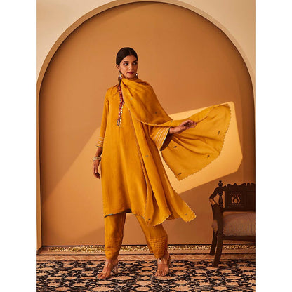 Bo Tree Yellow Sambul Kurta with Pant and Dupatta (Set of 3)