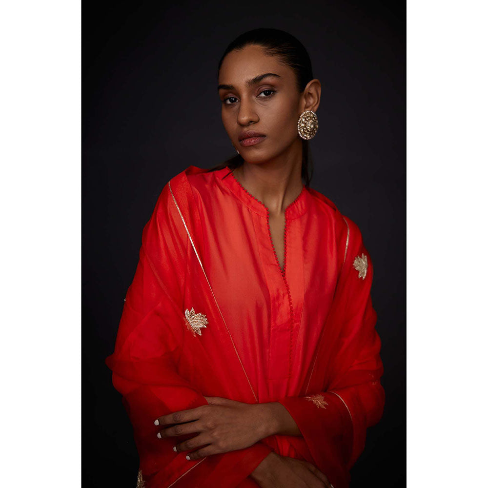 BRIH Scarlet Red Embroidered Dupatta