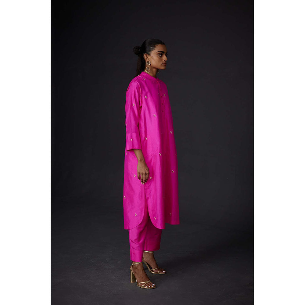 BRIH Hot Pink Embroidered Kurta with Pant (Set of 2)