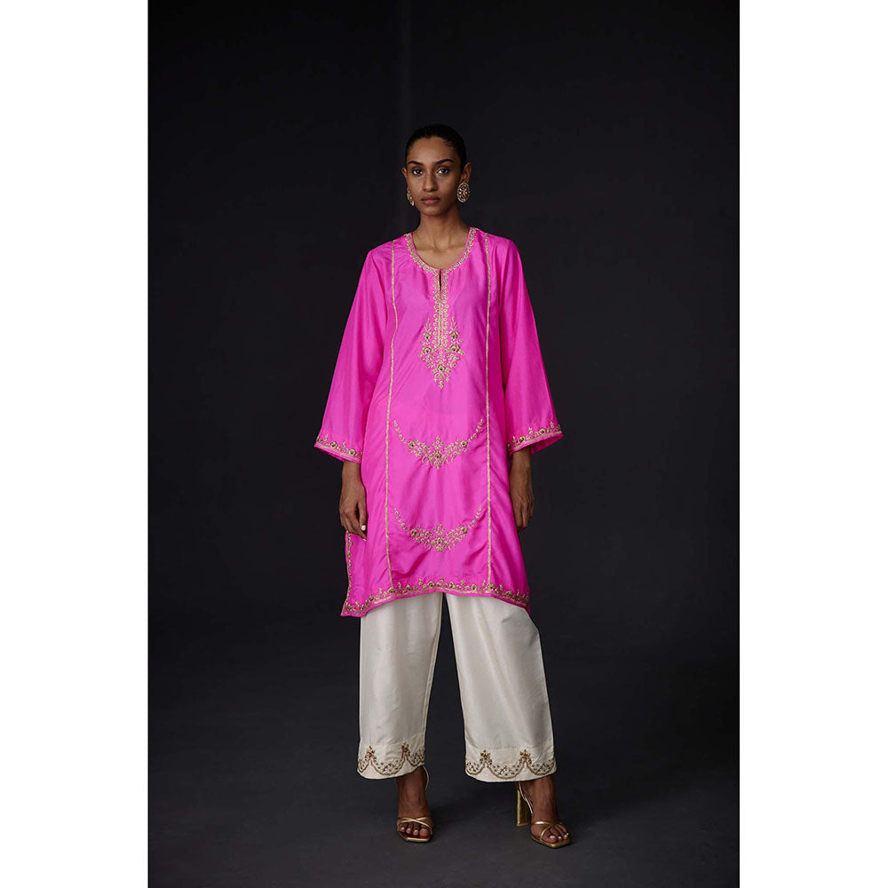 BRIH Hot Pink Embroidered Kurta with Pant (Set of 2)