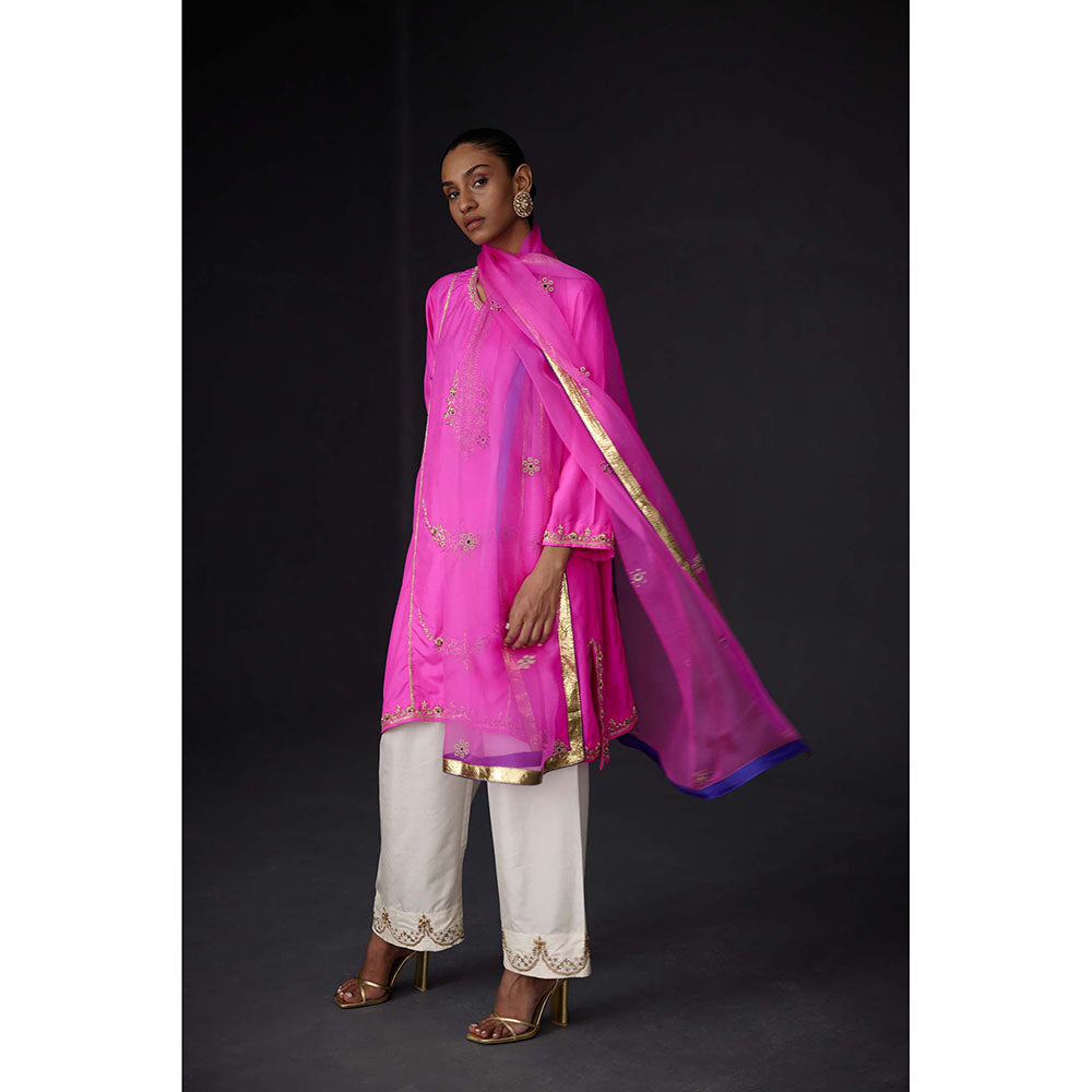 BRIH Hot Pink Embroidered Kurta with Pant (Set of 2)