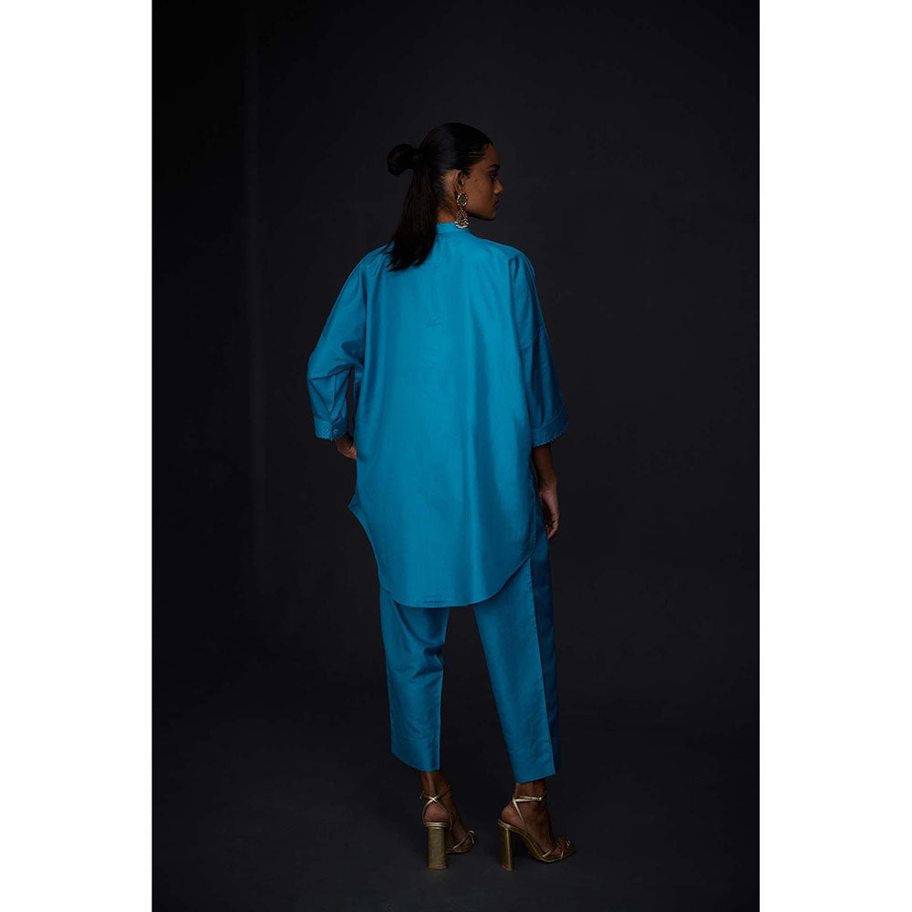 BRIH Turquoise Embroidered Tunic with Pant (Set of 2)